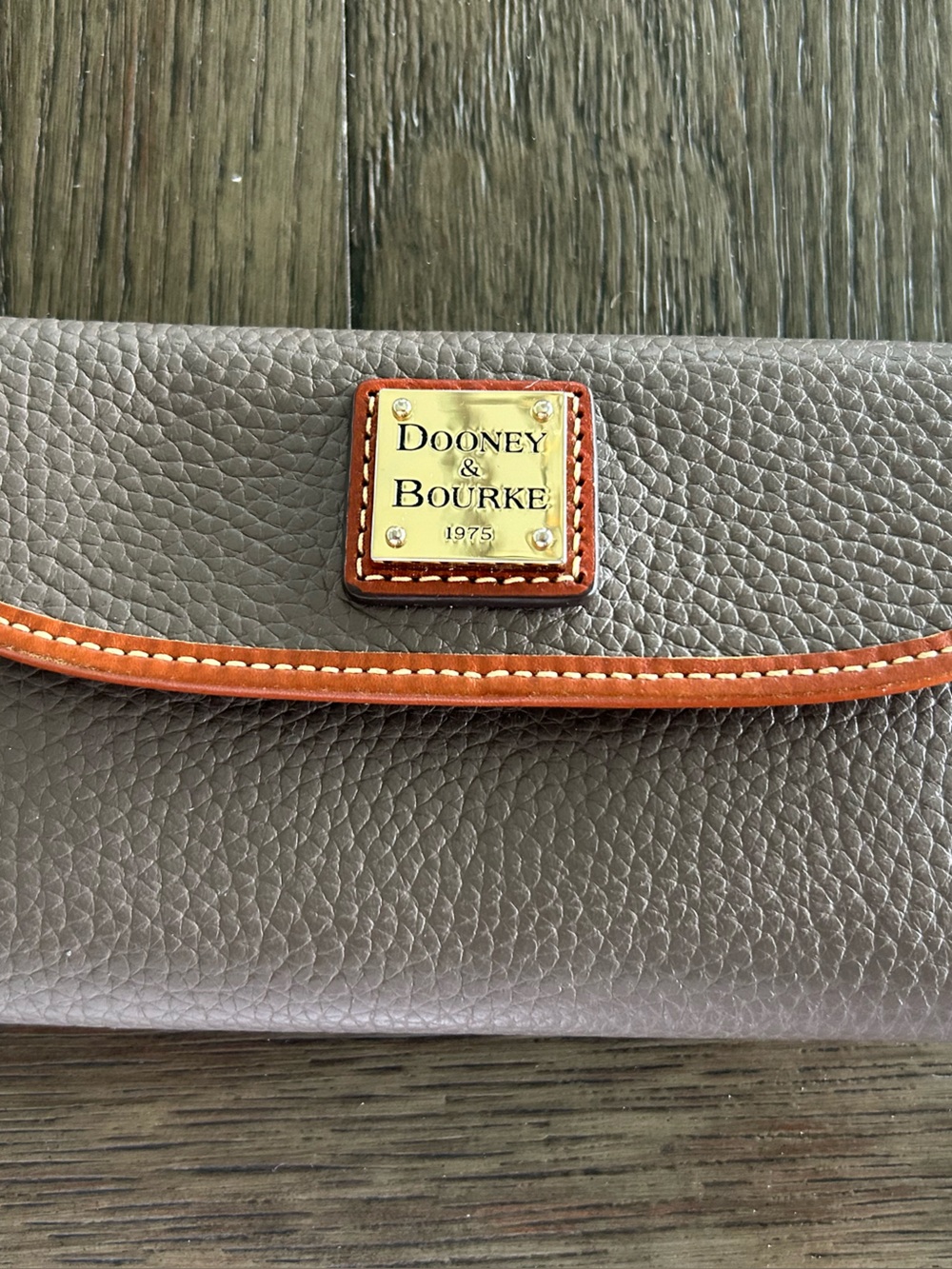 Dooney & Bourke Gray Pebbled Leather Card Case with Tan Trim